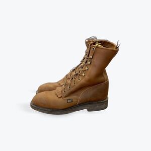 Justin Original Workboots Mens Brown Leather Lace Up Steel Toe Work Boots